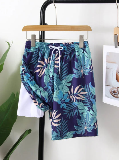 Boy Kids Swimsuit Solid Leaves Print Short Sleeve Children Swimwear Summer Two Piece Beach Shorts Bathing Suit Swimming