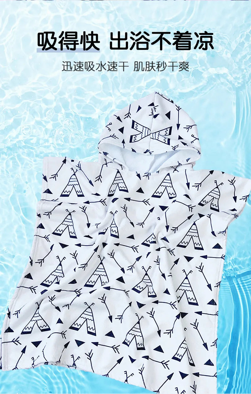 Beach Towel for Boys Girls Hooded Bath Towel Wrap Toddler Pool Towel with Hood Microfiber Absorbent Sweat-absorbent Swim Robe