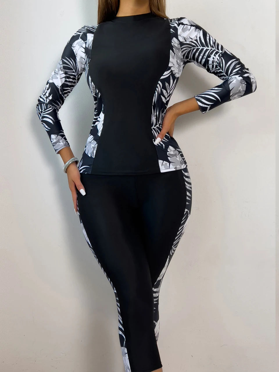 Floral Swimsuit Women Two Piece Surfing Long Sleeve And Pants Swimwear Female Beachwear Bathers Bathing Swimming Swim Suit