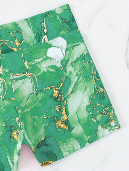 Two Pieces Marble Print Swimwear Women High Waist Swimsuit Summer Beach Wear Female Bathers Bathing Swimming Sport Suit