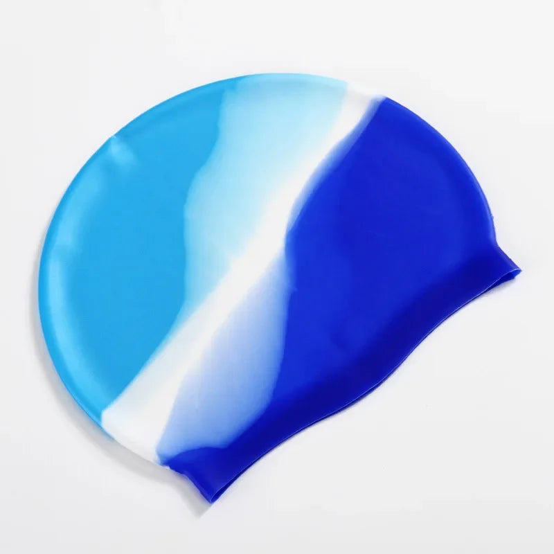 Color Block Silicone Adult Waterproof Swimming Cap Dry Hair Swim Cap for Men Women Protect Ear Swim Hat Swimming Accessories