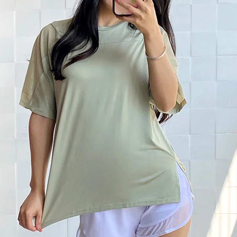 Plus Size Sports Shirt for Lady Women S-XXXXXL Crop Top Yoga T-Shirts Gym Workout Cover-up Short Sleeve Shirts