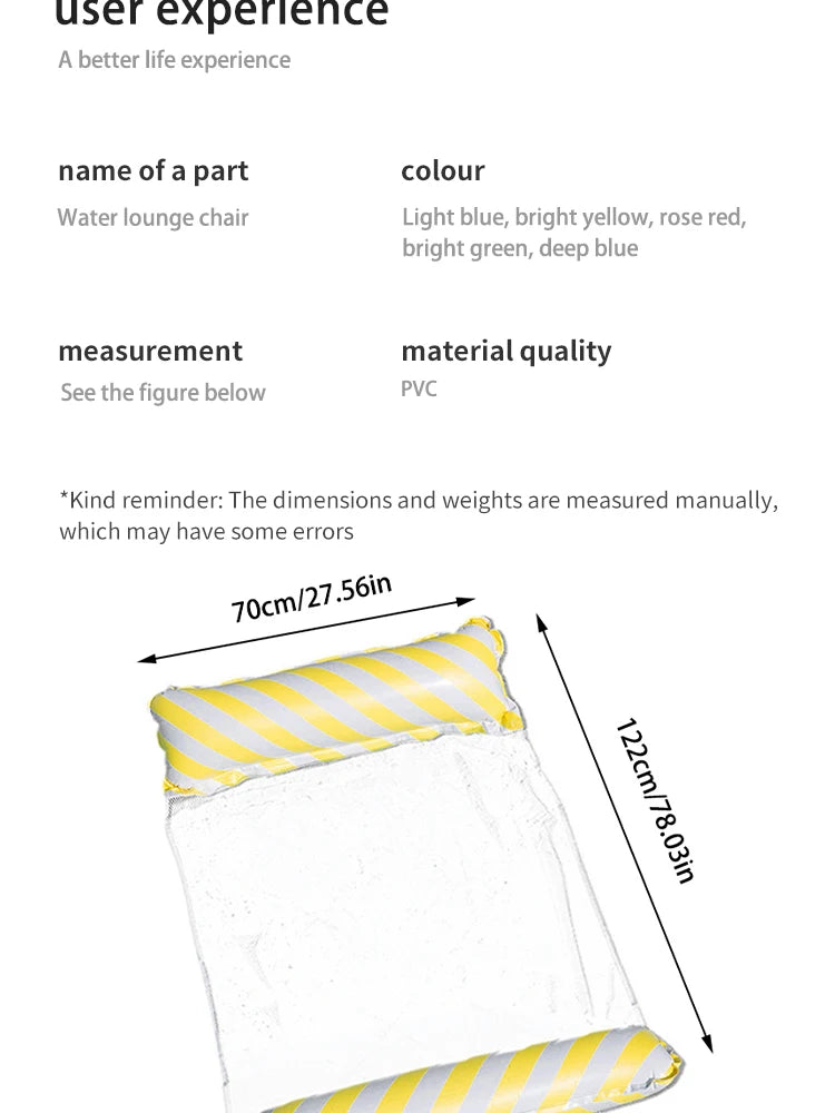 Foldable Striped Inflatable Lounge Chair, Suitable For Swimming Pool Parties And Beach Leisure Floating Beds With Net Backrest