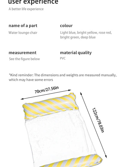 Foldable Striped Inflatable Lounge Chair, Suitable For Swimming Pool Parties And Beach Leisure Floating Beds With Net Backrest