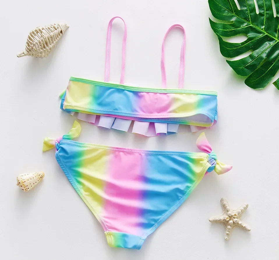 2-10Years New Fashion Kids Fish Scale Bikini Set Lovely Two Pieces Child Swimwear Cute Girl Flouncing Swimsuit Summer Beachwear