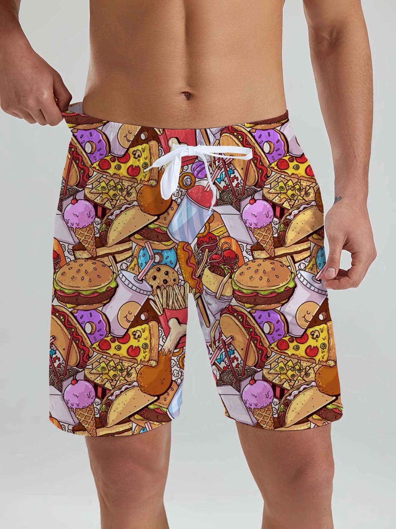 Fashion Fast Food Beach Shorts Men Cool Hawaiian Vacation Swim Trunks 3D Printing Snack Short Pants Summer Surf Board Shorts