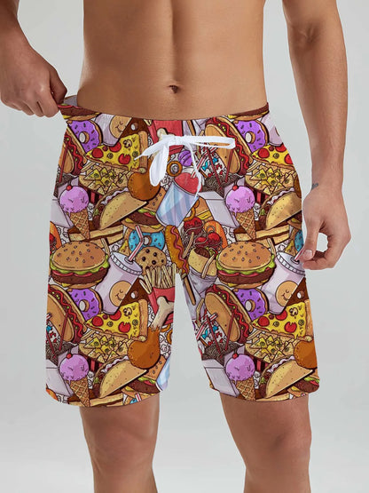 Fashion Fast Food Beach Shorts Men Cool Hawaiian Vacation Swim Trunks 3D Printing Snack Short Pants Summer Surf Board Shorts