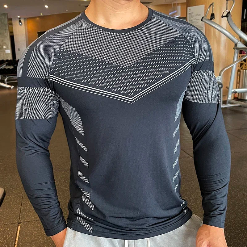 Men Fitness Compression Sport Shirt High Quality Running Long Sleeve Upper Clothing Crew Neck Sweatshirt Male Rash Guard Wicking