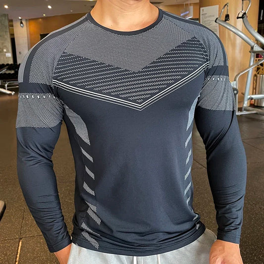 Men Fitness Compression Sport Shirt High Quality Running Long Sleeve Upper Clothing Crew Neck Sweatshirt Male Rash Guard Wicking