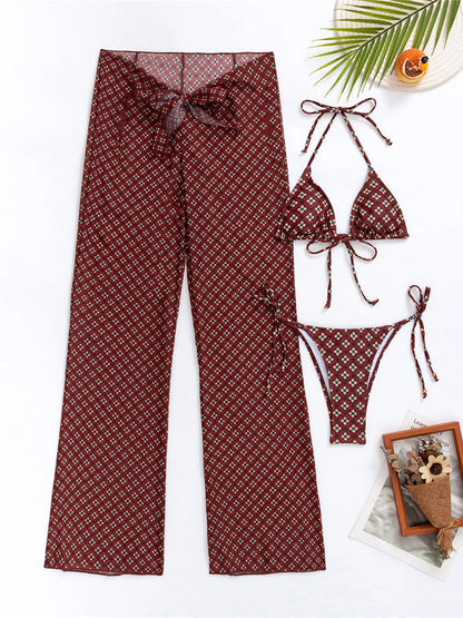 Bikini With Pants Printed Hi cut Bikini Female Swimsuit Women Swimwear Three-pieces Bikini set Bather Bathing Suit Swim