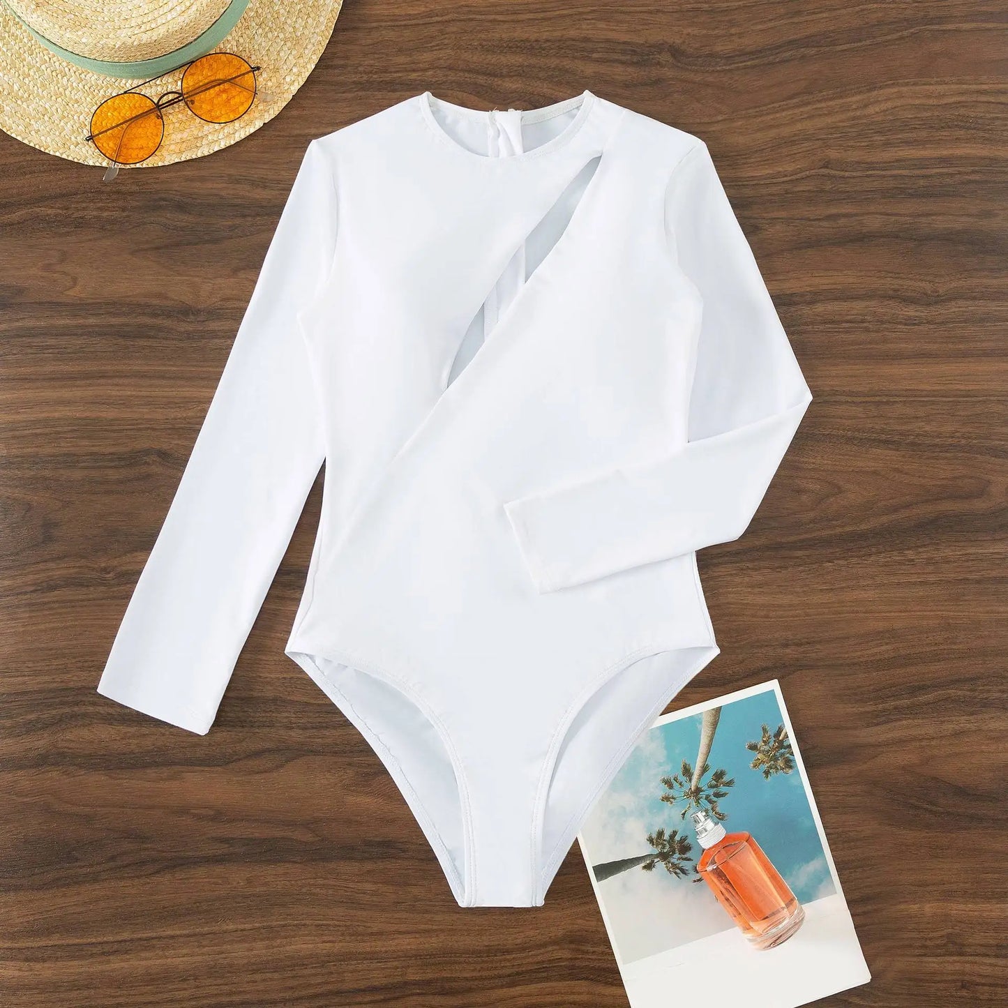 Patchwork One-Piece Swimsuit Long Sleeve Swimwear Sports Backless Women's Swimming Bathing Suit Beach Wear Bather Surfing