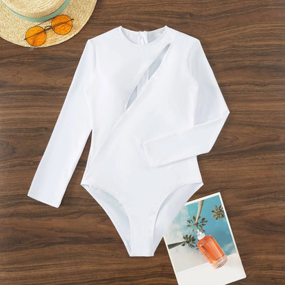 Patchwork One-Piece Swimsuit Long Sleeve Swimwear Sports Backless Women's Swimming Bathing Suit Beach Wear Bather Surfing