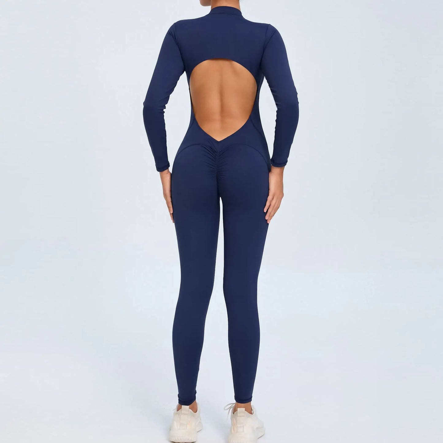 Women Long Sleeve Zipper Jumpsuit One-Piece Zipper Yoga Set Gym Push Up Workout Clothes Fitness Bodysuit Sportswear