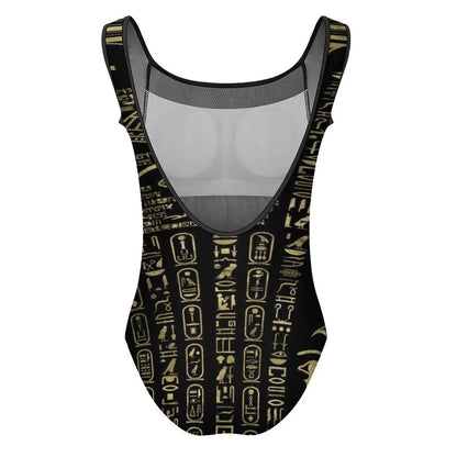 Retro Letter Print Swimsuit Egyptian Hieroglyphs Push Up Swimwear One-Piece Vacation Bath Bathing Suit Bodysuit Beach Outfits