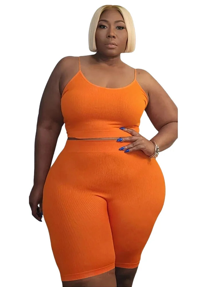 Wmstar Plus Size Shorts Sets Vest Crop Top and Pants Matching Set Casual Cycle Bike Outfits Two Piece Set