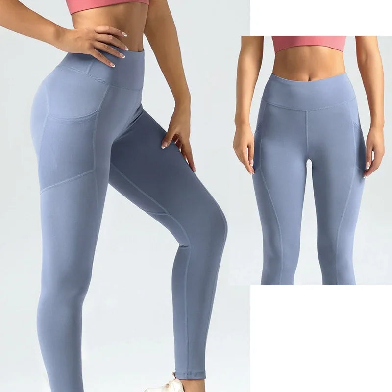 Pockets Yoga Leggings Peach Butt Lifting Yoga Legging High Waist Tummy Control Gym Leggings Running Jogging Pants