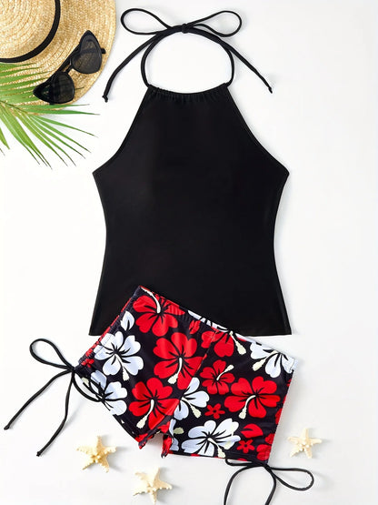 Beachwear Swimwear Women Tankini Bikini Set Woman Swimsuit Two-Piece Sleeveless Backless Bathing Suit Beach Shorts Monokini