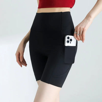 Summer Pocket Yoga Mini Shorts Women High Waist Butt Lifting Tight Short Leggings Thin Sport Fitness Cycling Shorts