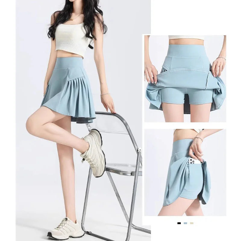Pockets Wide Waistband Tummy Control Tennis Skirt Sports Skort Running Skirts 2 in 1 Golf Skorts Super Stretchy
