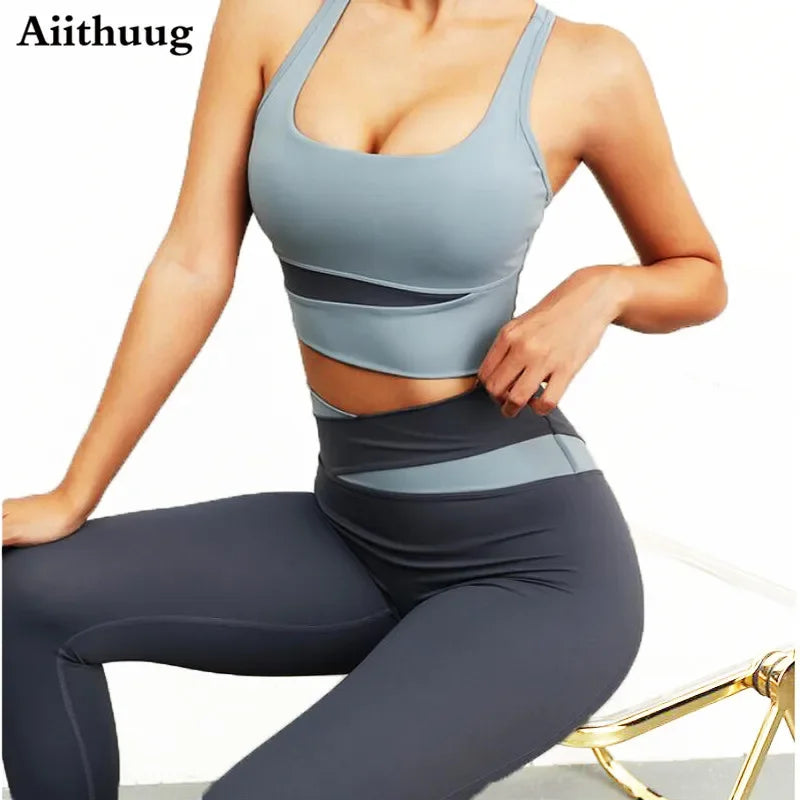 Aiithuug High Waist Tummy Control Yoga Leggings Gym Legging Stretchy Running Leggings Women Cross Waist Fitness Sports Legging