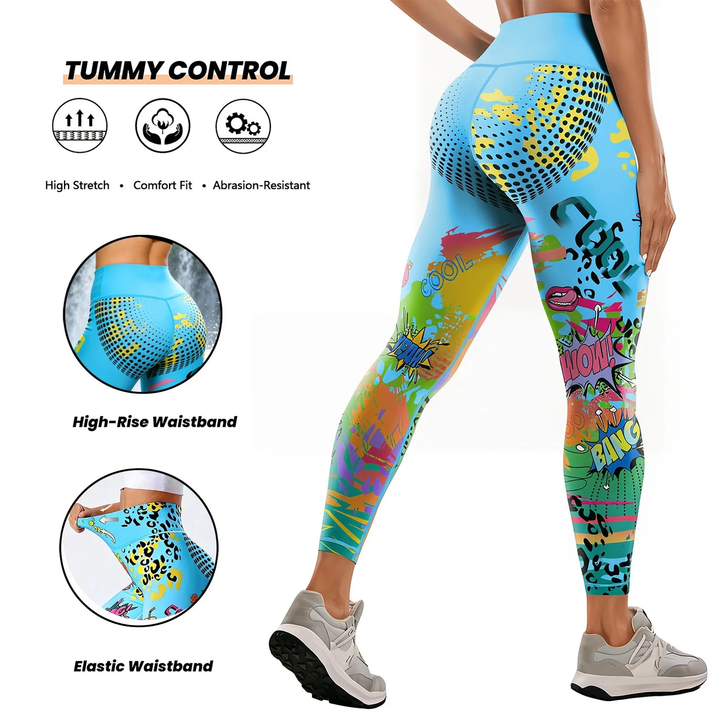 Outdoor Women's High Waist Yoga Pants Fitness Running Cycling Print Sports Wear Polyester Spandex Knitted Tight Fit