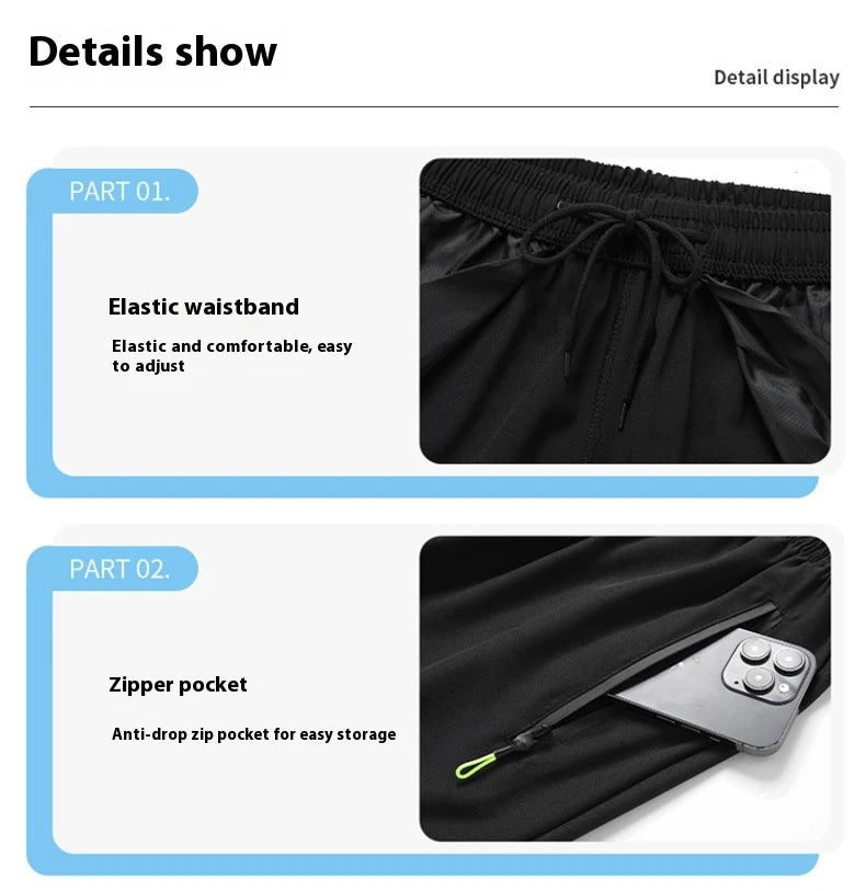 【 M-8XL 】 Men's sports ice silk shorts summer fashion plus size pants quick drying simple breathable cool running shorts