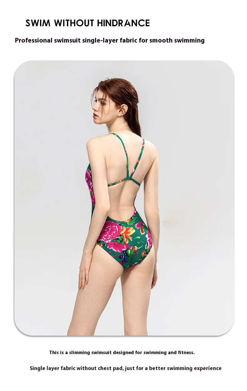 Red & Green Women's Professional Racing One-piece Swimsuits