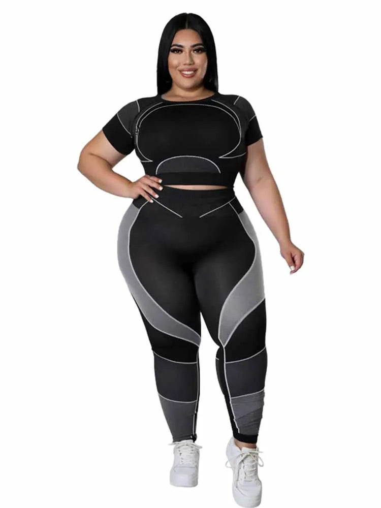 Women Tracksuit 2 Piece Set Plus Size Pants Suit Casual Slimming Leggings Summer Sets Womens Outfits