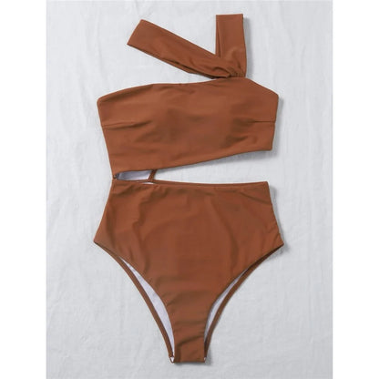 S - XL 13 Colors Asymmetric Cut Out One Piece Swimsuit Women Swimwear Female One Shoulder Padded Bather Bathing Suit Swim