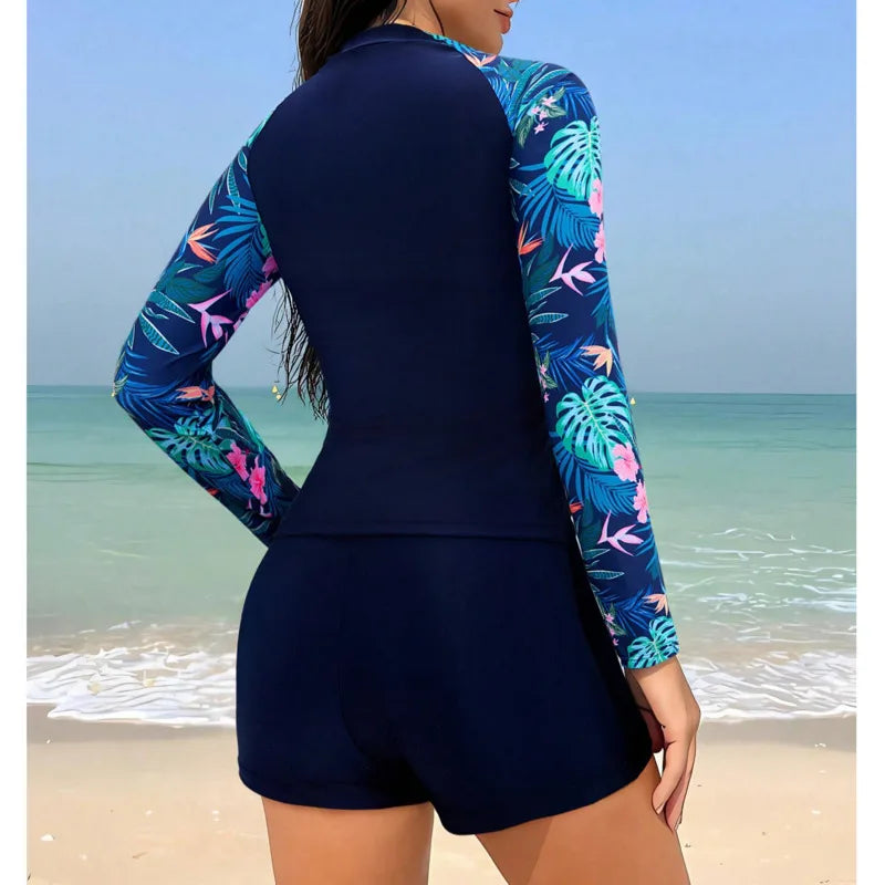 Summer Swimsuits Rash Guard Long Sleeve Tankini Set Female Swimwear Push Up For Beach Swimming Wear Two-Piece Bathing Suits Pool Women's Swimming Suit