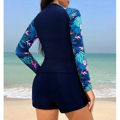 Summer Swimsuits Rash Guard Long Sleeve Tankini Set Female Swimwear Push Up For Beach Swimming Wear Two-Piece Bathing Suits Pool Women's Swimming Suit