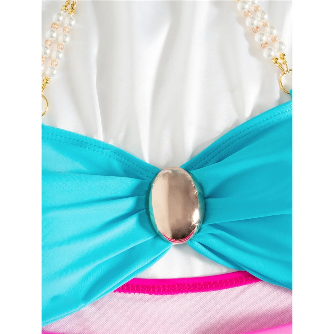 Splicing Halter Cut Out Metal Rings Women Swimwear One Piece Swimsuit Female High Leg Cut Padded Bather Bathing Suit Swim