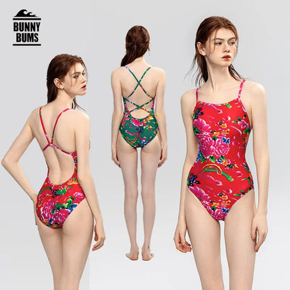 Red & Green Women's Professional Racing One-piece Swimsuits