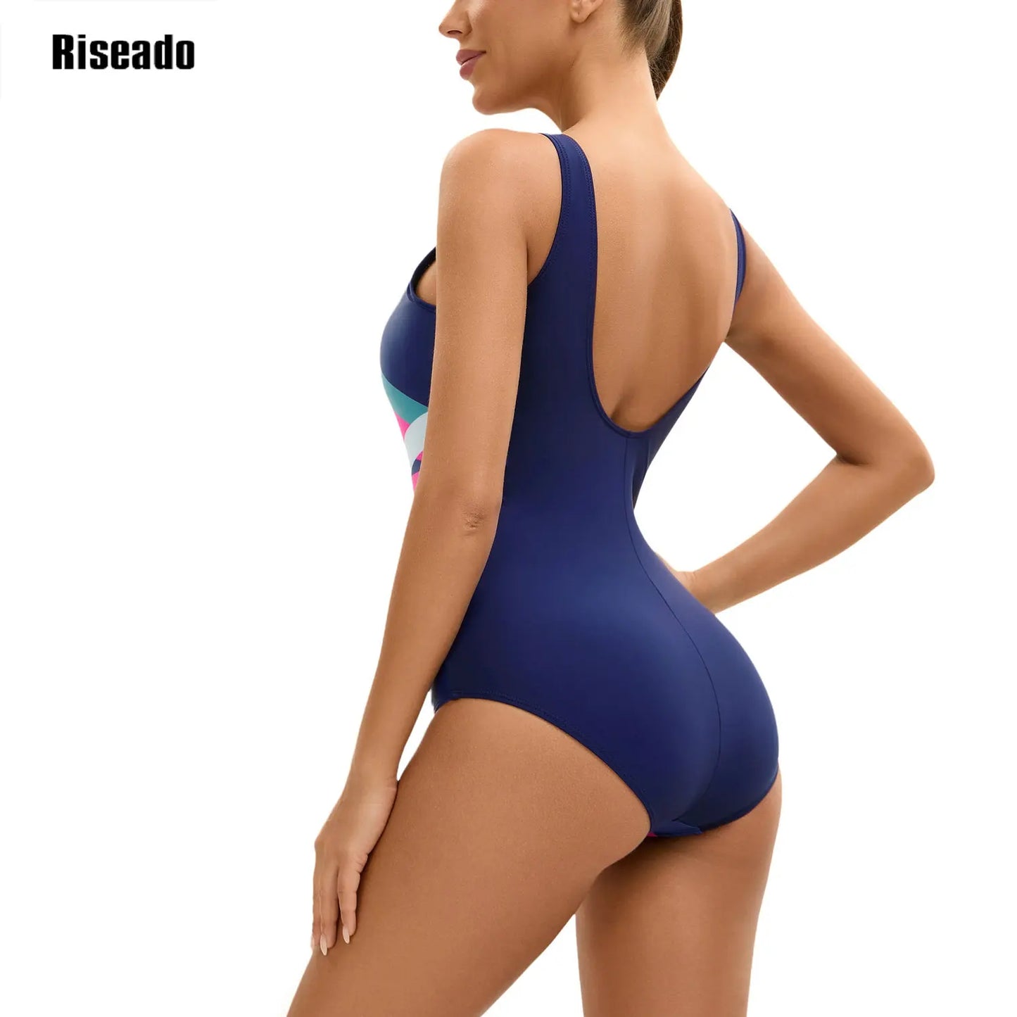One Piece Swimsuit Athletic Bathing Suits Training Sport Swimwear for Women Color Block Monokini Multicolor