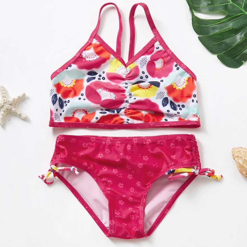 Summer Kids Girls Swimsuits Vacation Beach Tops Shorts Toddler Bikinis Sets Fashion Children Surfing Swim Suit