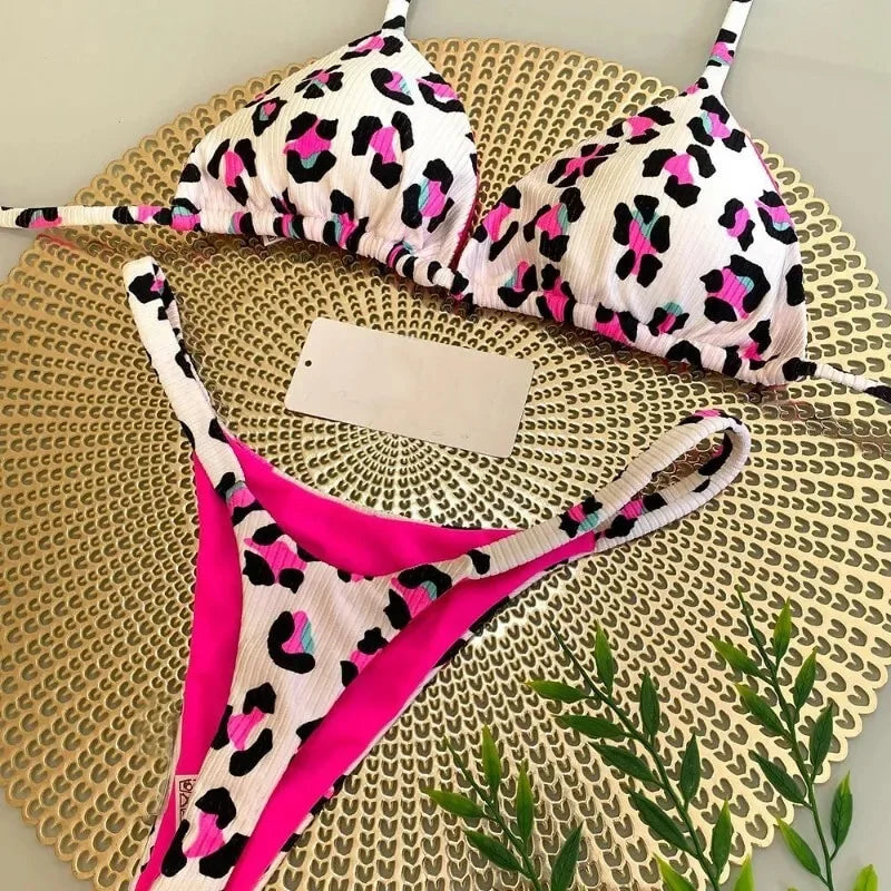 Bright Colorful Designs Women's Bikini Split Print Swimwear Fashion G-string Beach Holiday