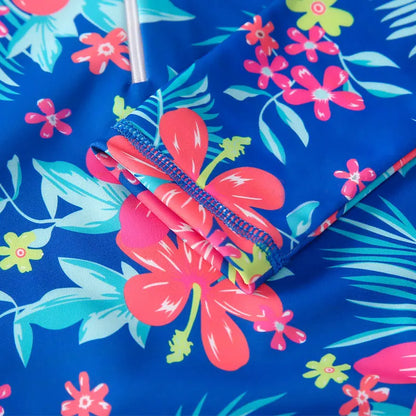 European And American Style Girls One-piece Swimsuit 4-12Years Kids Long Sleeves Broken Flowers Print Bathing Suit