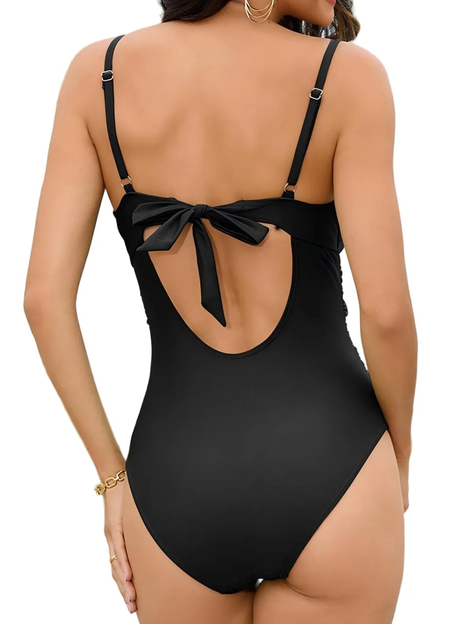 Solid Strappy Swimwear Women One Piece Twist Hollow Ruched Swimsuit Female Bathers Bathing Swimming Suit Padded Beachwear
