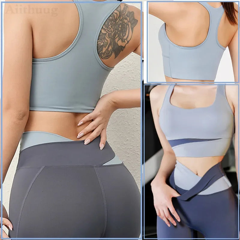 Aiithuug High Waist Tummy Control Yoga Leggings Gym Legging Stretchy Running Leggings Women Cross Waist Fitness Sports Legging