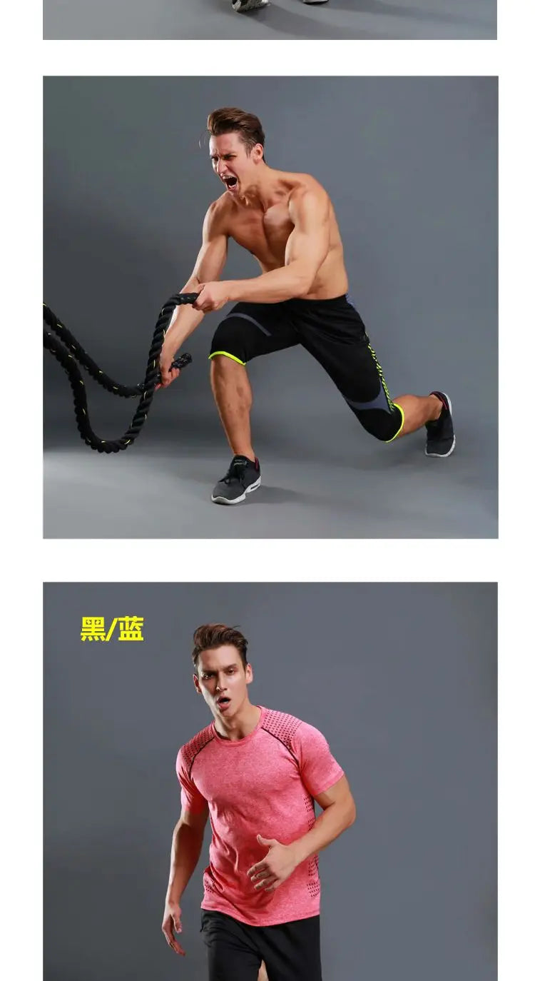 Summer Men Sports Striped Cropped Pants Fitness Running Riding Train Quick Drying Breathable Loose Thin Large Size Shorts
