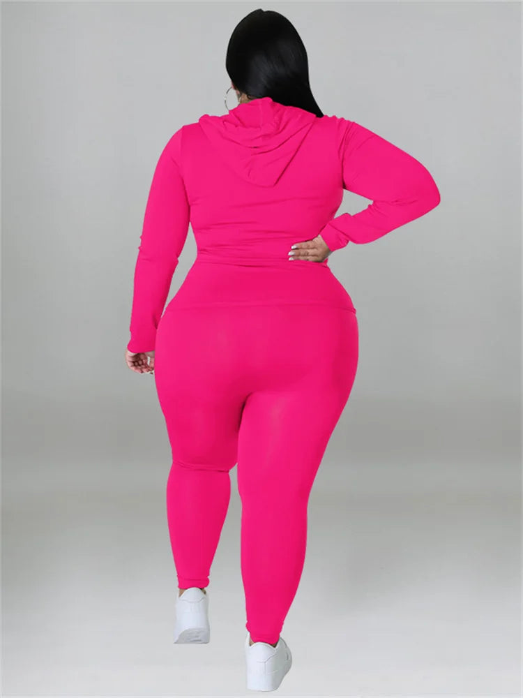 Wmstar Plus Size Two Piece Outfits Women Hoodies Sweatsuit Leggings Pants Sets Solid Stretch Matching