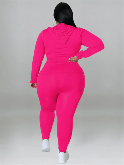 Wmstar Plus Size Two Piece Outfits Women Hoodies Sweatsuit Leggings Pants Sets Solid Stretch Matching