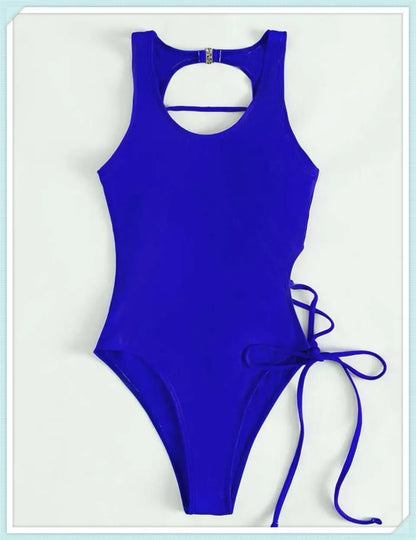 Lace Up Back Swimsuit One Piece Printed Swimwear Women Backless Bathing Swimming Suit Female Padded Beachwear Bodysuit