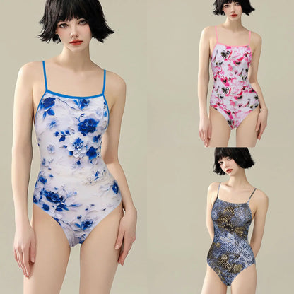 Racing swimsuit women's hot spring swimming pool print one-piece swimsuit nylon high elastic bikini