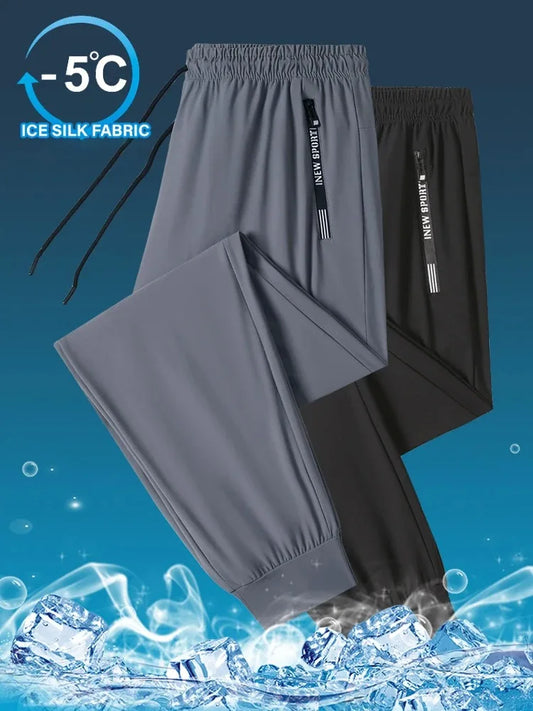Ice Silk Pants for Men's Summer Thin Style Sports Quick Dried Straight Leg Draping Wide Leg Pants Casual Long Pants for Men