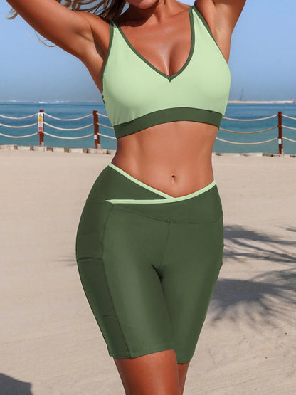 Best Selling Color Block Sporty Bikini Shorts Swimsuit Women Surf Swimwear Female Bathers Bathing Swimming Suit Beachwear