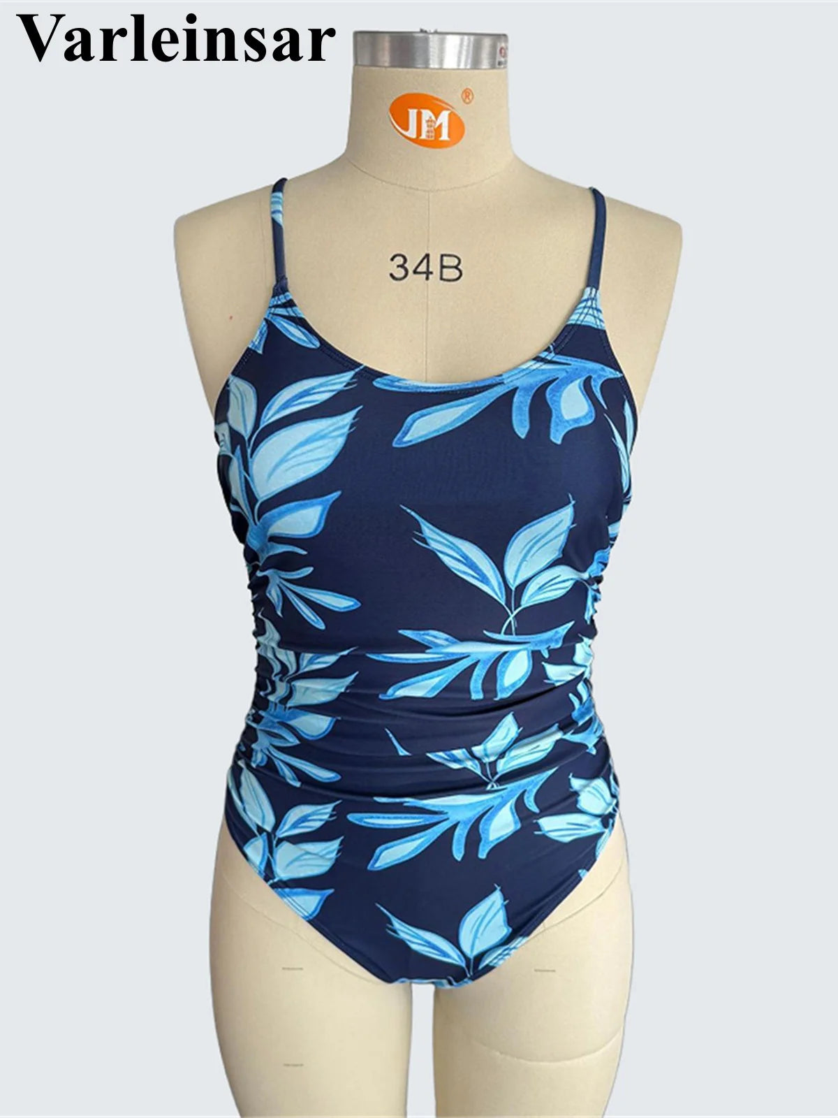 S - XXL Leaves Printed Wrinkled Women Swimwear One Piece Swimsuit Female High Leg Cut Monokini Bather Bathing Suit Swim