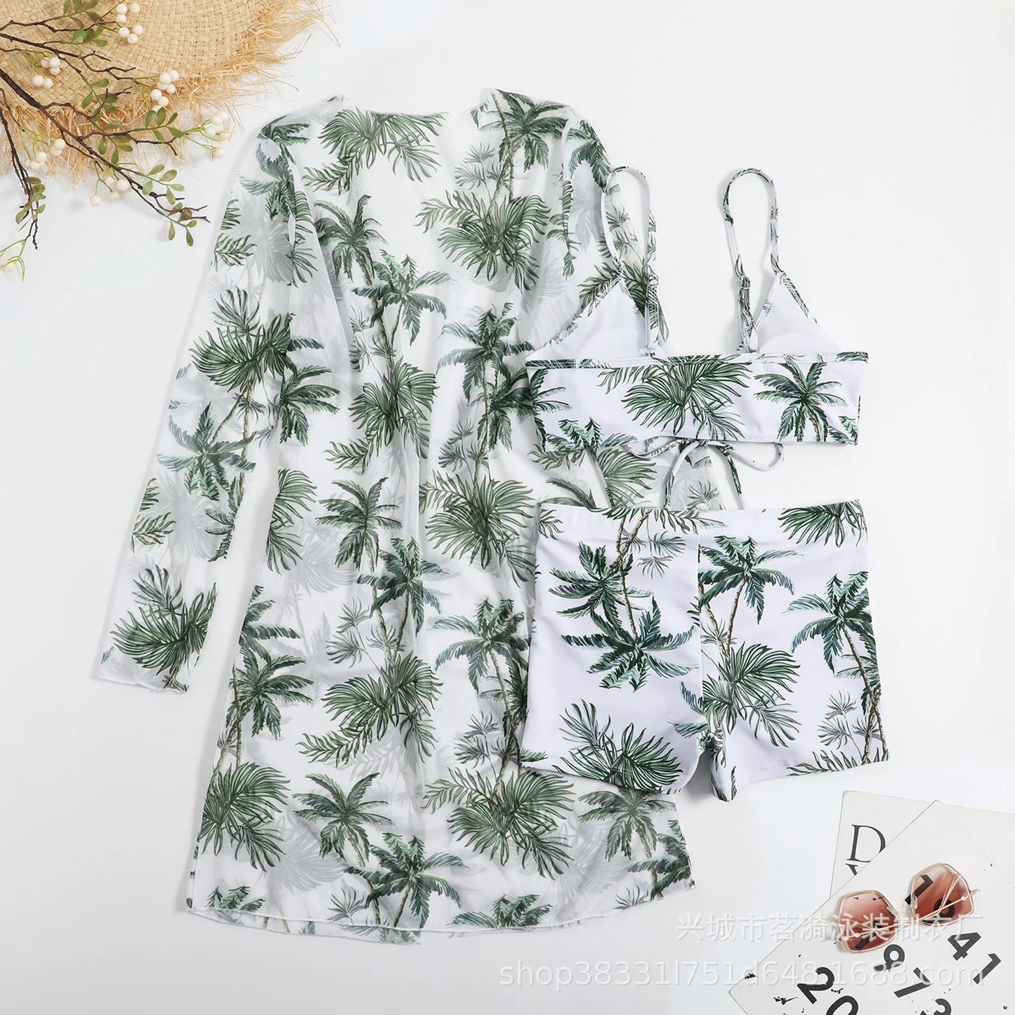 Summer Print Bikinis Swimwear Female Swimsuit Beachwear Push Up Three-Piece Bikini Set Women Swimming Bathing Suit