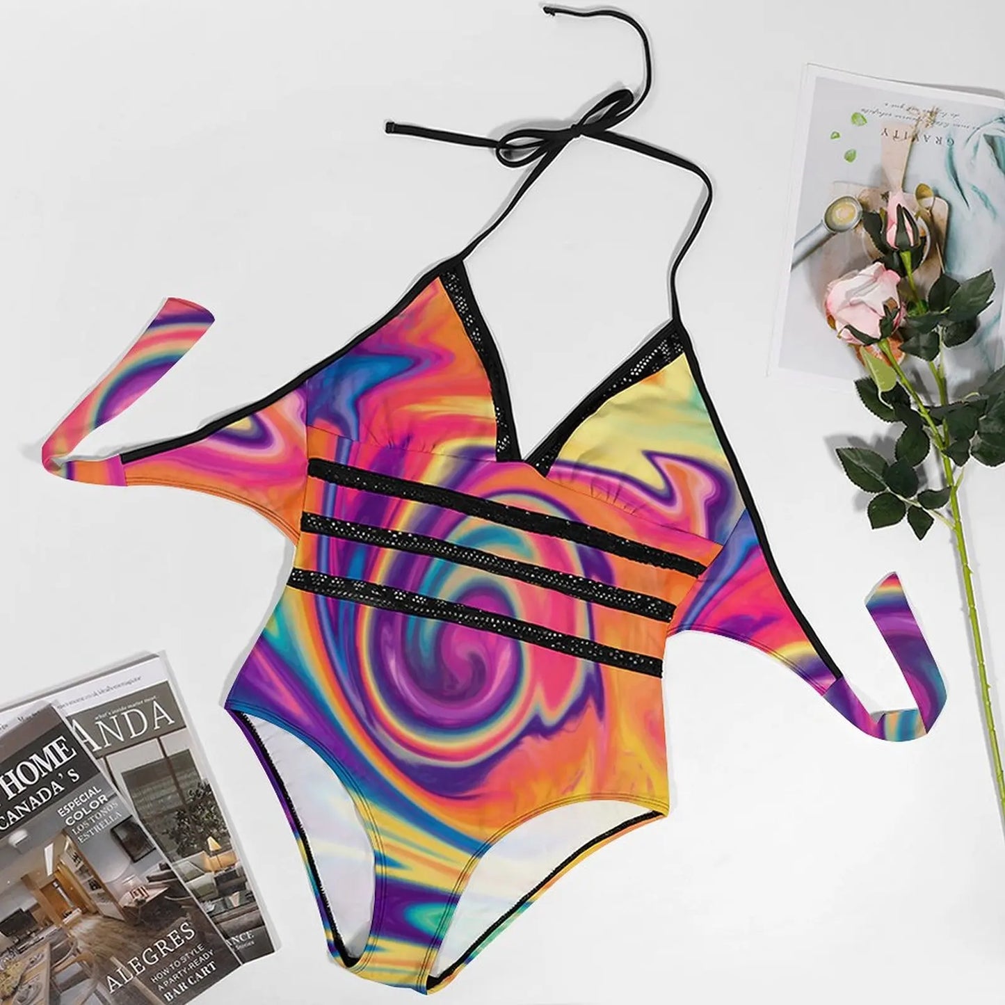 Bright Tie Dye Swimsuit Modern Abstract Print High Cut Swimwear One-Piece Bodysuit Bath Push Up Beach Wear