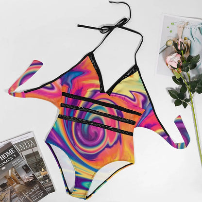 Bright Tie Dye Swimsuit Modern Abstract Print High Cut Swimwear One-Piece Bodysuit Bath Push Up Beach Wear